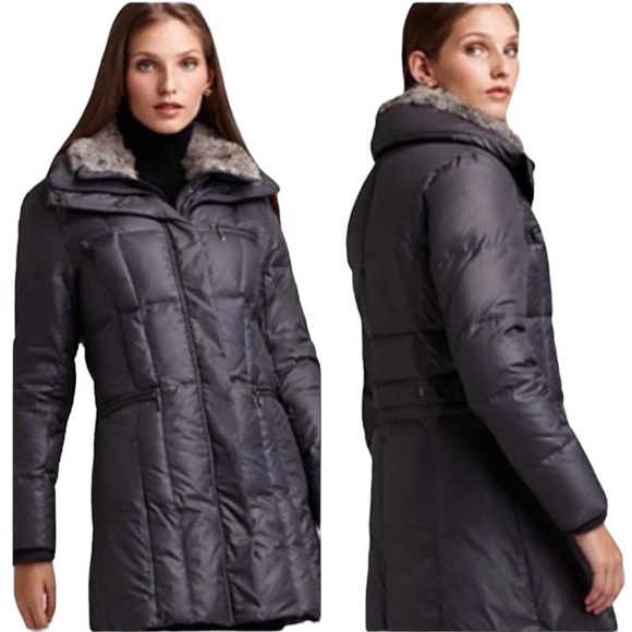 Steve by Searle Black Down & Genuine Fur Collar Quilted Puffer Jacket Coat  - M - Picture 1 of 16